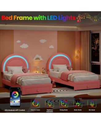 Twin LED Upholstered Princess Bed Rainbow Headboard Storage Drawer No Box Spring Easy Assembly