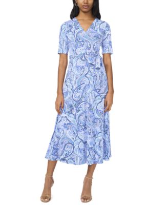 Petite Printed V-Neck Short-Sleeve Midi Dress