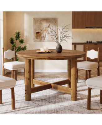47" Solid Wood Dining Table for 4-6, Farmhouse Round Kitchen Table