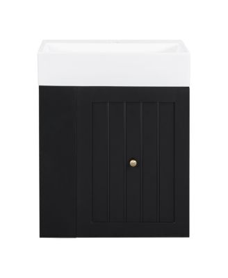 20" Bathroom Vanity with Ceramic Sink, Wall Mounted Storage Cabinet with Drawer & Side Shelf for Small Bathrooms