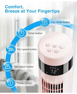 Digital Oscillating Tower Fan, 3-Speed with Remote & 12H Timer