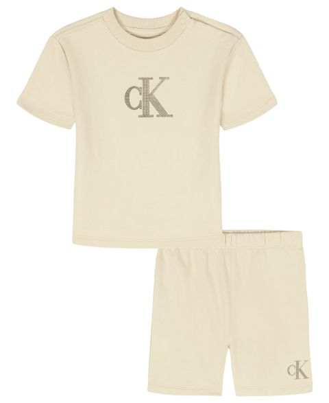 Детский комплект Calvin Klein: футболка из махры с логотипом и шорты, 2 предмета, цвет: Овсяный