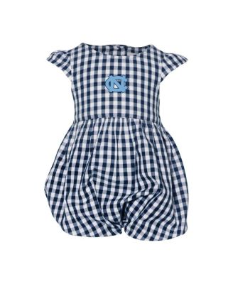 Baby Girl's Navy North Carolina Tar Heels Cara Gingham Ruffled Bodysuit