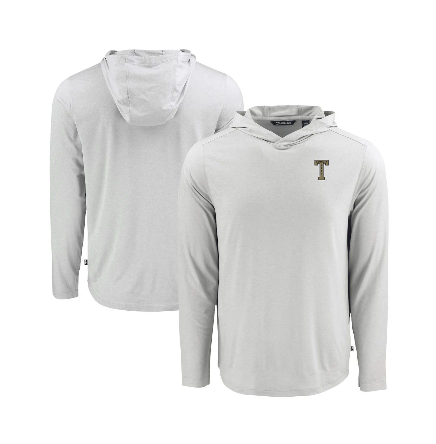 Мужские худи Cutter & Buck Gray Georgia Tech Yellow Jackets Coastline Epic Comfort Eco Long Sleeve — фото 1