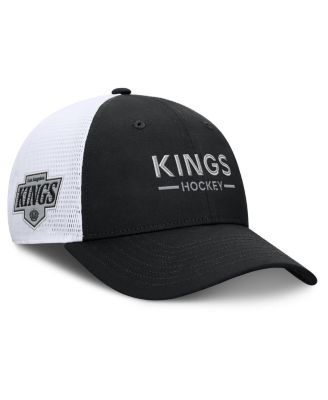 Men's Black/White Los Angeles Kings Authentic Pro Rink Lockup Adjustable Trucker Hat