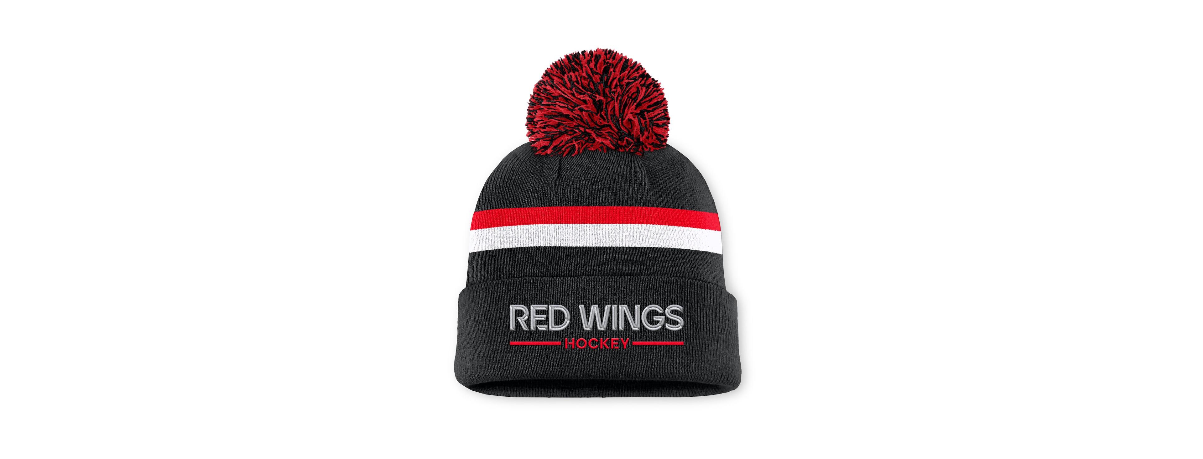 Fanatics Women's Black Detroit Red Wings Authentic Pro Rink Cuffed Pom with Knit Hat