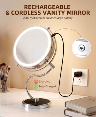 9" Rechargeable LED Vanity Mirror with 1X/10X Magnification, 3 Light Settings, 360&deg; Swivel, Stainless Steel Double-Sided Makeup Mirror
