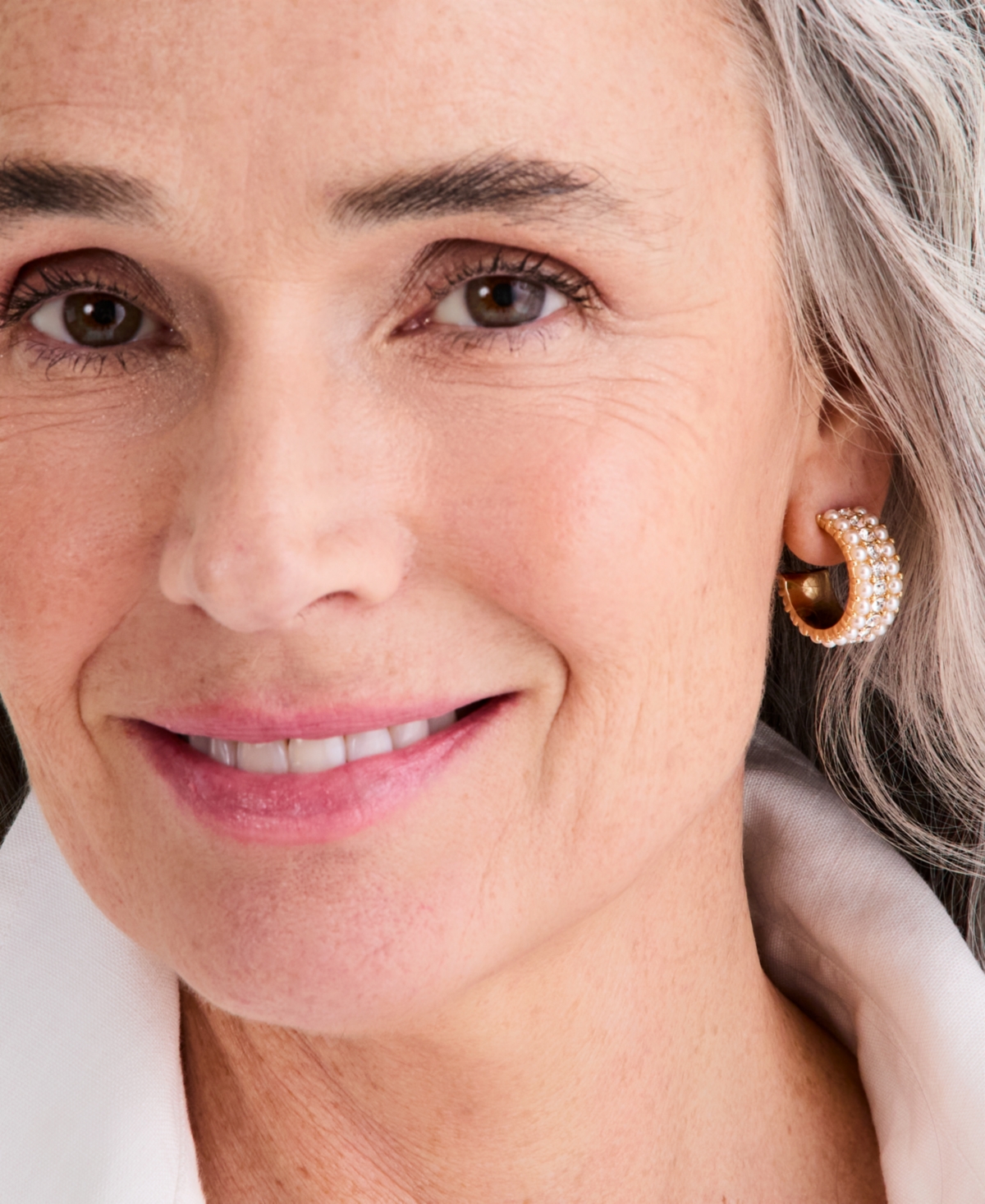 Charter Club Imitation Pearl & Crystal Three-Row Hoop Earrings, Macy's Exclusive