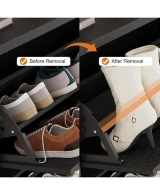 Shoe Cabinet with 3 Flip Drawers Modern Fluted Cabinet with Adjustable Shelves Freestanding Wooden Shoe Organizer for Entryway Hallway