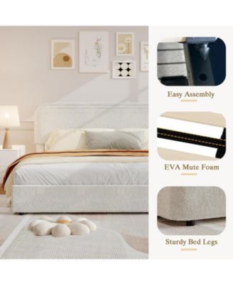 Bed Frame, Boucle Upholstered Bed Frame with Headboard, 2 Storage Drawers, Modern Full Platform Bed Frame, Soft Bed