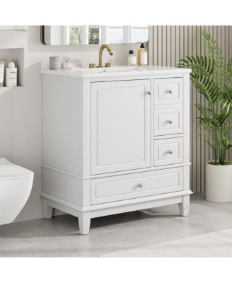 30'' Bathroom Vanity with Ceramic Sink, Solid Wood & MDF, Multi-Drawer Storage & Soft Close Door for Modern Bathrooms