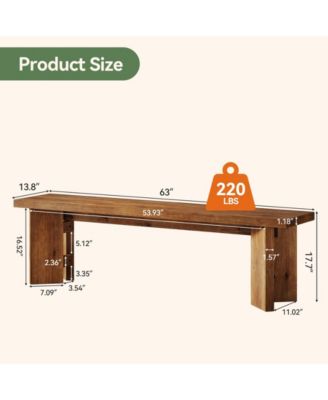 Solid Wood Bench, 62.99" Entryway Bench with Thickened Legs, Farmhouse Wooden Seating Benches