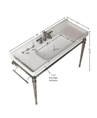  Bathroom Console Sink with White Ceramic Vanity, Wall Mounted Basin & Stainless Steel Legs, Towel Bar Included-Sillysis