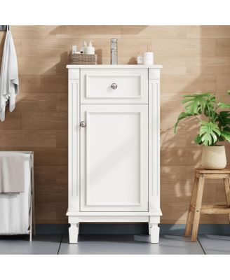 18" Bathroom Vanity with Sink, French Modern Freestanding Solid Wood MDF Cabinet, Soft Close Door for Small Spaces