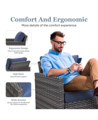 4 Pieces Outdoor Patio Furniture Set with Fire Pit Table, Rattan Wicker Patio Conversation Set with 3-Seat Sofa,Wicker Cushioned Chairs