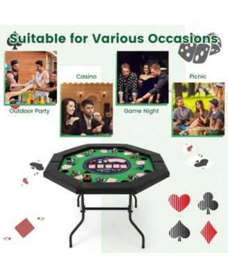48 Inches Foldable Poker Table with Padded Rails and Cup Holders