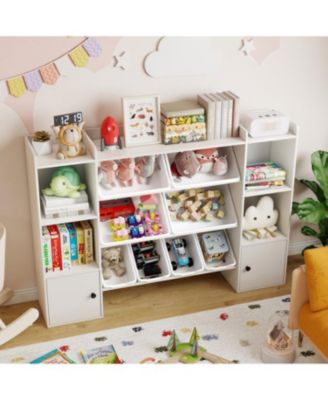 Kids Bookshelf and Toy Storage with Open Shelves and Bins
