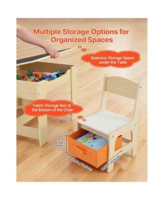 Kids Table and 2 Chairs Set with Under Table Storage