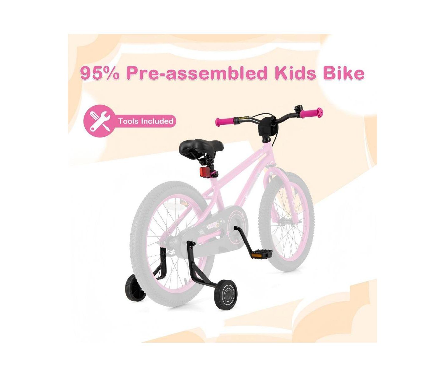 Детская игрушка HONGGE 18 Inch Adjustable Seat Removable Training Wheels Kids Bike, Ages 4-8, цвет: Розовый — фото 5