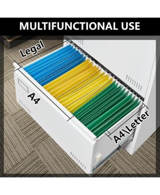 2 Drawer Lateral File Cabinet with Lock, Home Office Metal Filing Cabinet