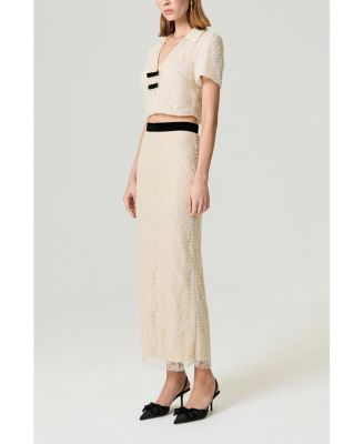 Women's Pearl Embellished Bow Crop Blouse