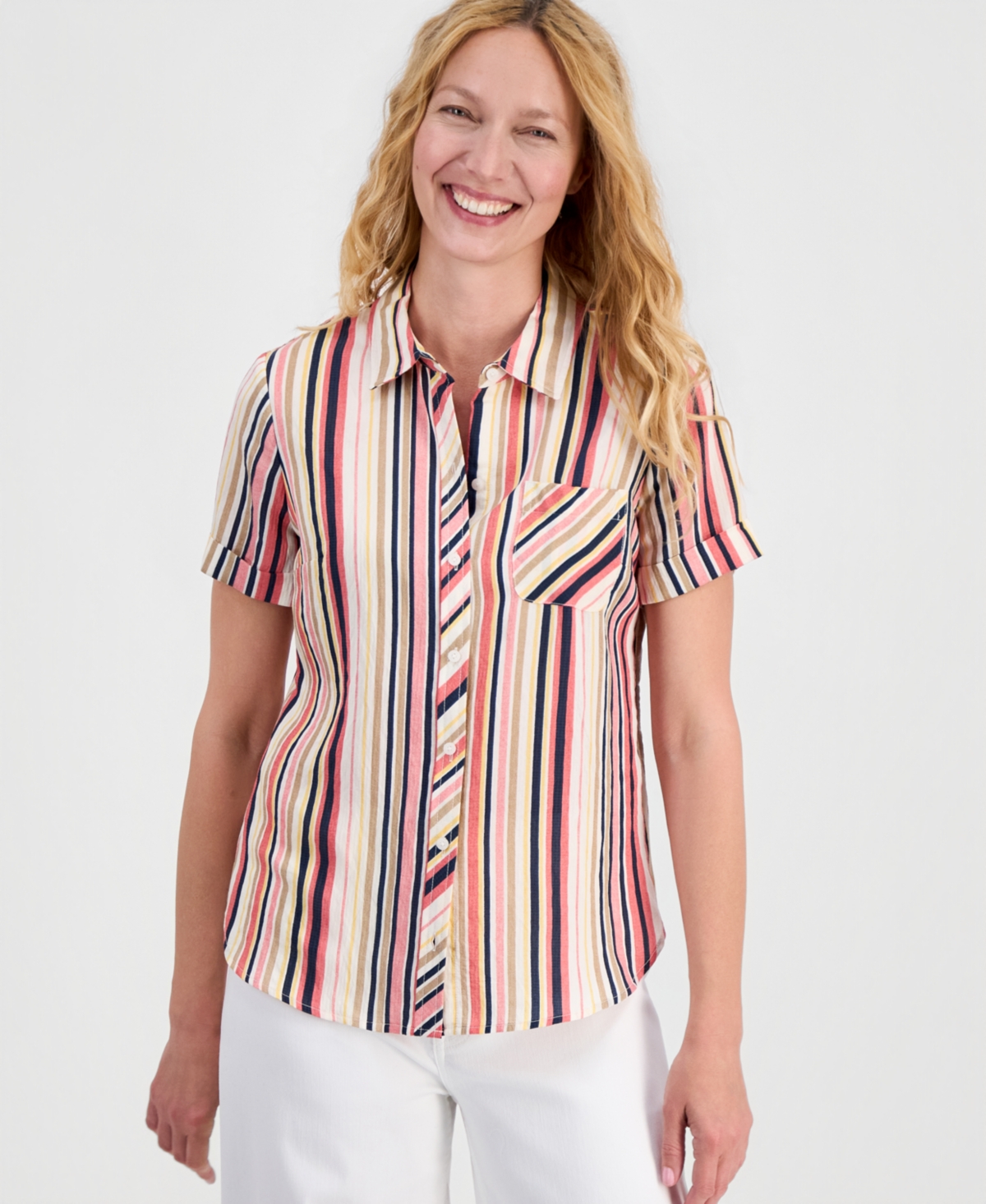 Nautica Women's Striped Short-Sleeve Camp Shirt