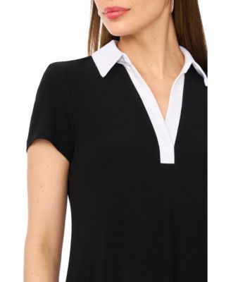 Petite Spread-Collar Short-Sleeve Shift Dress