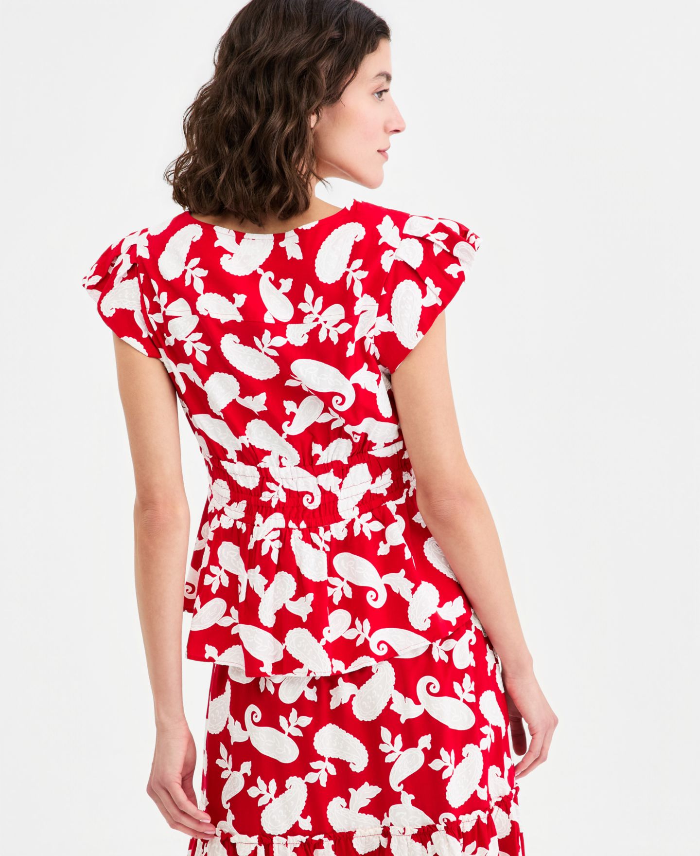 Женский топ Nautica Bubble-Sleeve Paisley-Print Peplum, цвет: Алый разноцветный — фото 4