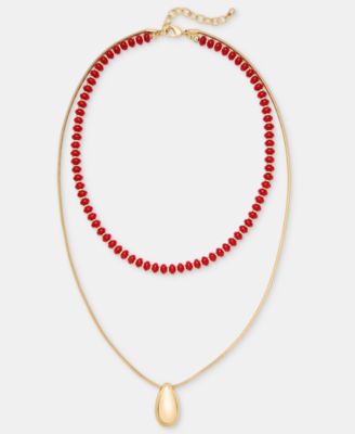 Beaded Layered Tear-Shape Pendant Necklace, 16" + 2" extender