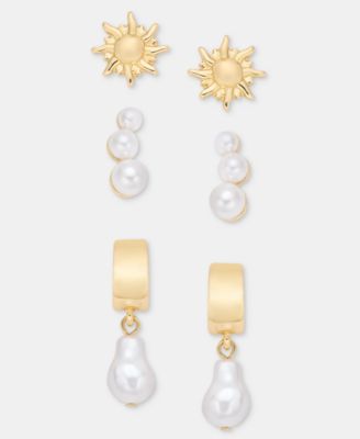 3-Pc. Set Sun & Imitation Pearl Earrings