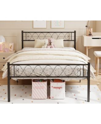 Metal Bed Frame - Headboard and Footboard with Iron Heart Design, Platform Bed for Boys and Girls, No Box Spring Needed