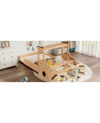  Twin Size Car-Shape Floor Bed with Storage Drawers and Desk
