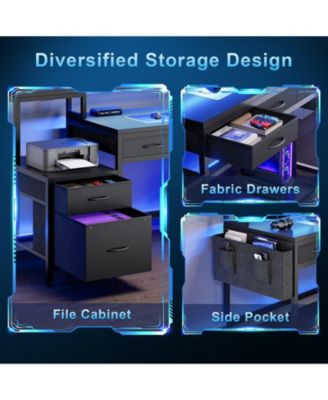61" Modern Computer Lap Desk Table w/Storage Drawer, Monitor Stand, Charging Station, Side Pocket