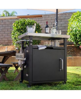 Outdoor Grill Cart with Wheels, Spice, Paper Rack, Storage Cabinet and Stainless Steel Top for BBQ, Waterproof Cover Included