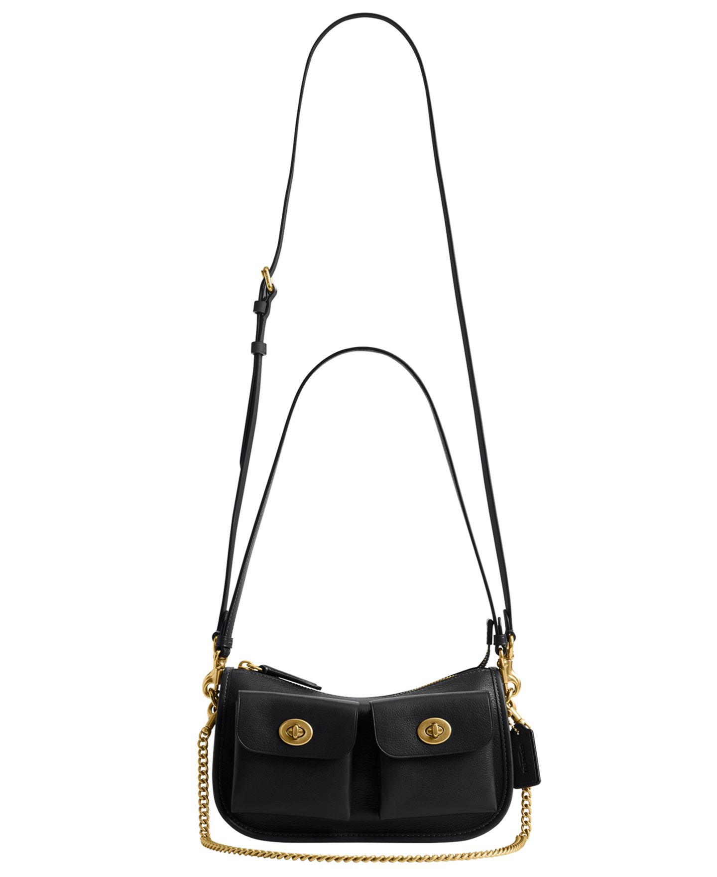 Женская сумка COACH Waverly Small Leather Twin Turnlock Shoulder, цвет: Латунный / Чёрный — фото 7