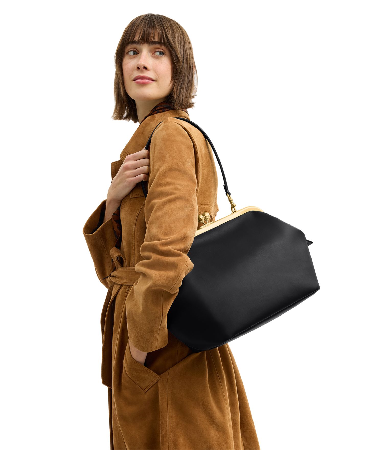 Женская сумка COACH Kisslock Medium Leather Frame 27, цвет: Латунный / Чёрный — фото 3