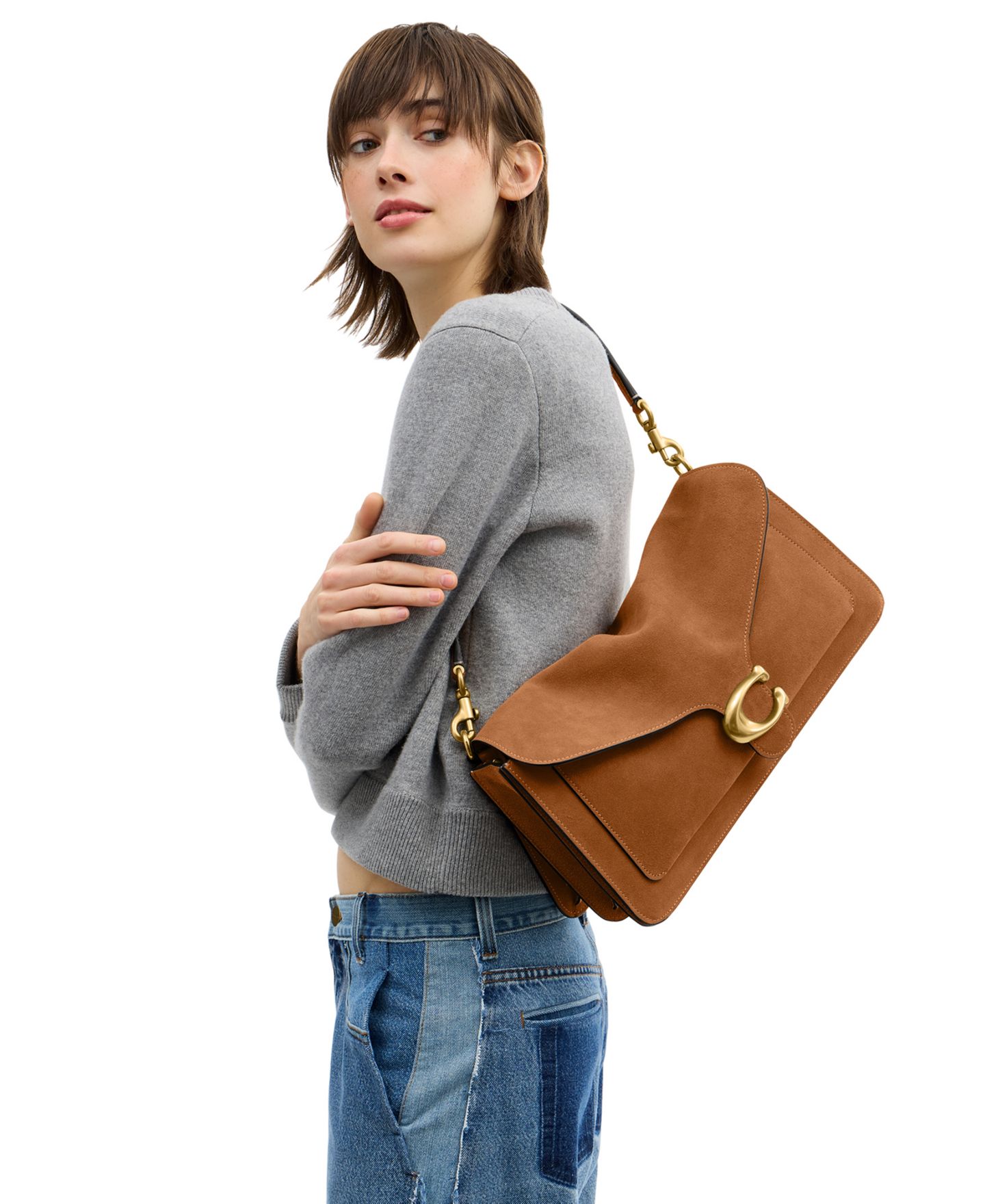 Женская сумка COACH Tabby Large Suede Shoulder 36, цвет: Латунный / Карамельный — фото 6