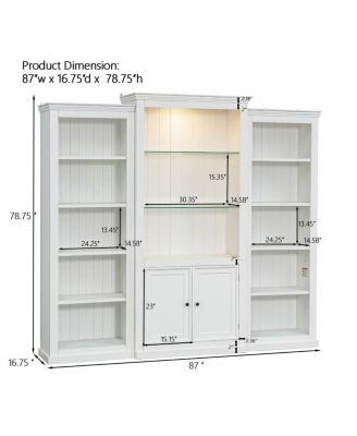 78.75" Tall 3-Piece Bookcase with 5 Color LED Light, Retro Style