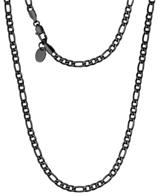 Men's Black Plated 24" Stainless Steel Figaro Chain Necklace