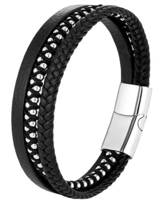 Men's 8.5" Zenith Leather and Stainless Steel Bracelet