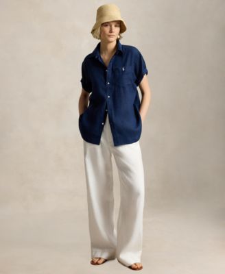 Women's Woven Short-Sleeve Collared Top