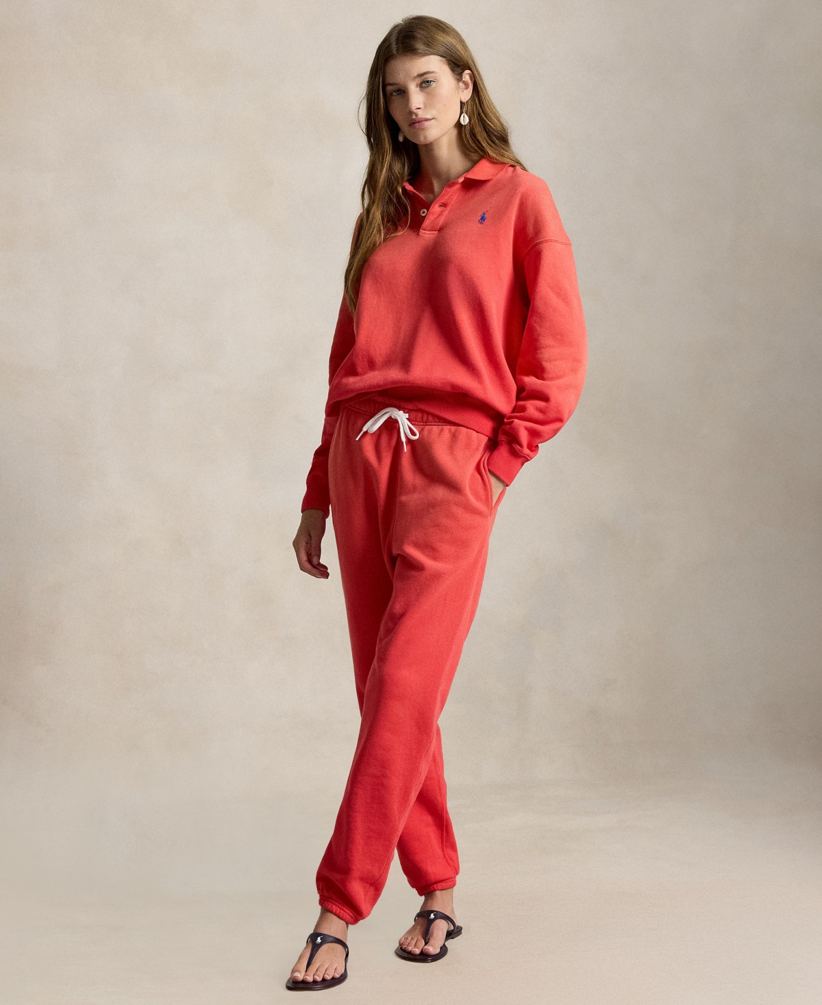 Женские Polo Ralph Lauren Women's Lightweight Fleece Long-Sleeve Polo Sweatshirt — фото 3