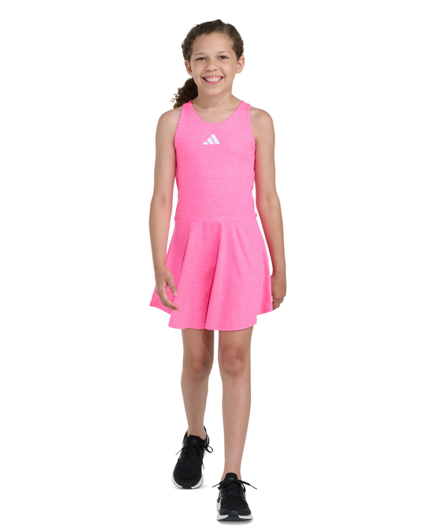 Платье adidas Sleeveless Mélange Flounce Dress для девочек, цвет: Яркий розовый — фото 1
