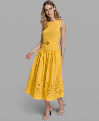Women's Embroidered Drop Waist Midi Dress