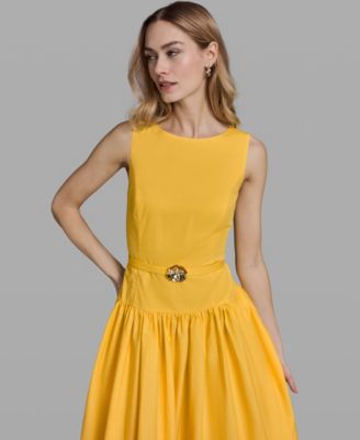 Women's Embroidered Drop Waist Midi Dress