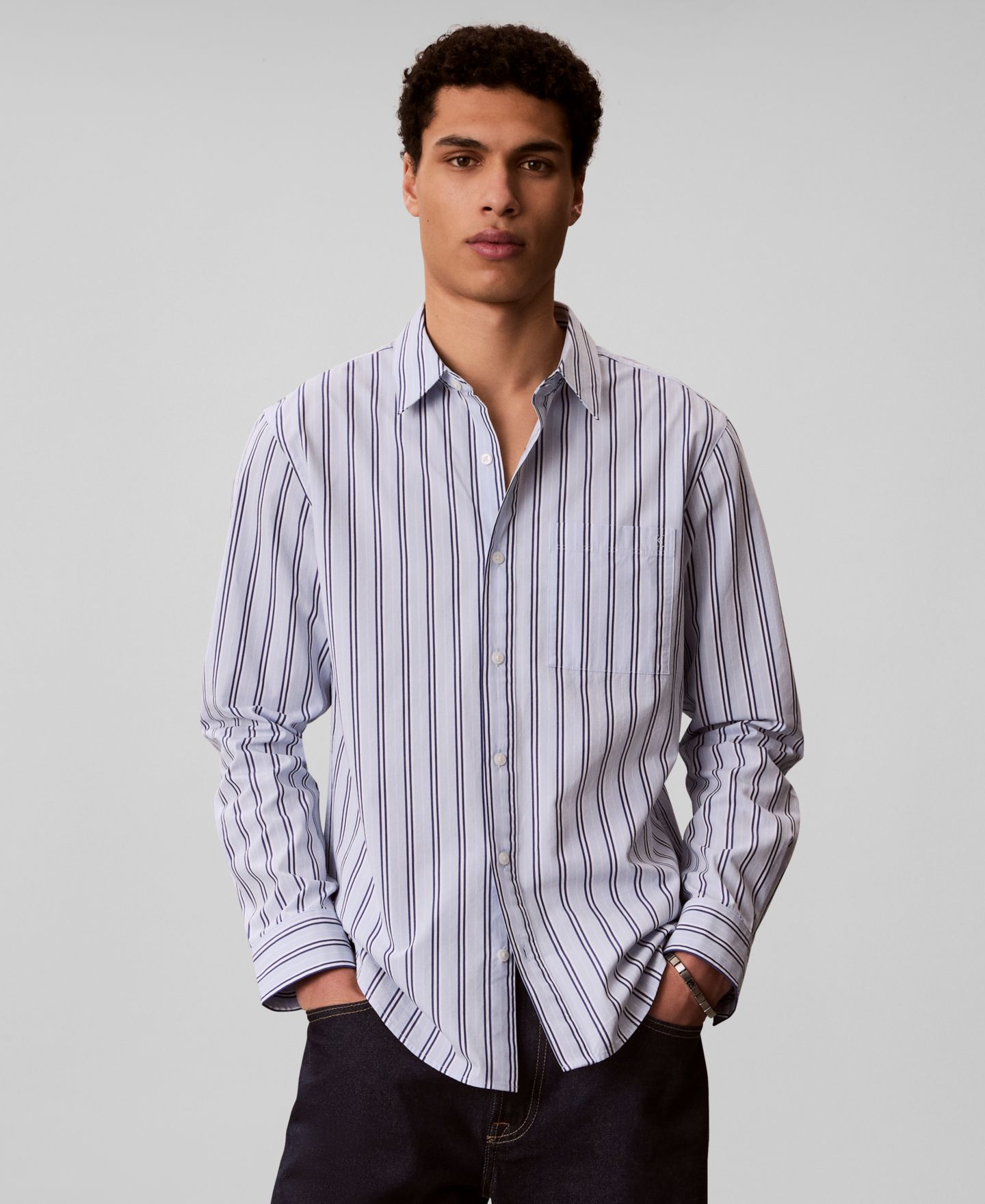 Мужская рубашка Calvin Klein Multi Stripe Poplin, цвет: Синий — фото 1