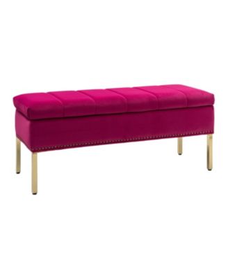 Upholstered Modern Flip Top Storage Bench with Metal Legs