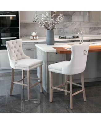 Set of 2 Velvet Counter Height Stools, 26.3" Button Tufted Upholstered Kitchen Island Chairs with Back