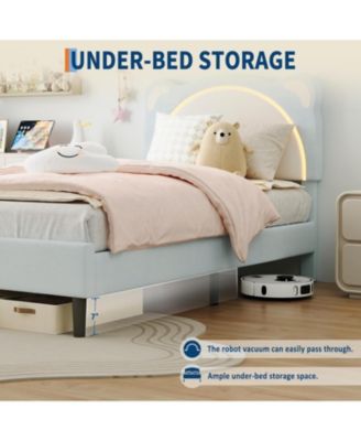 Twin-XL Upholstered Platform Bed Adjustable LED Headboard Storage Drawer Wooden Slats No Box Spring