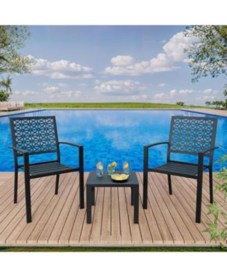 3Pcs Patio Bistro Set, Iron Art Outdoor Bistro Table and Chairs Set of 2, Stackable Patio Dining Set, Outdoor Furniture Set for Patio, Balcony